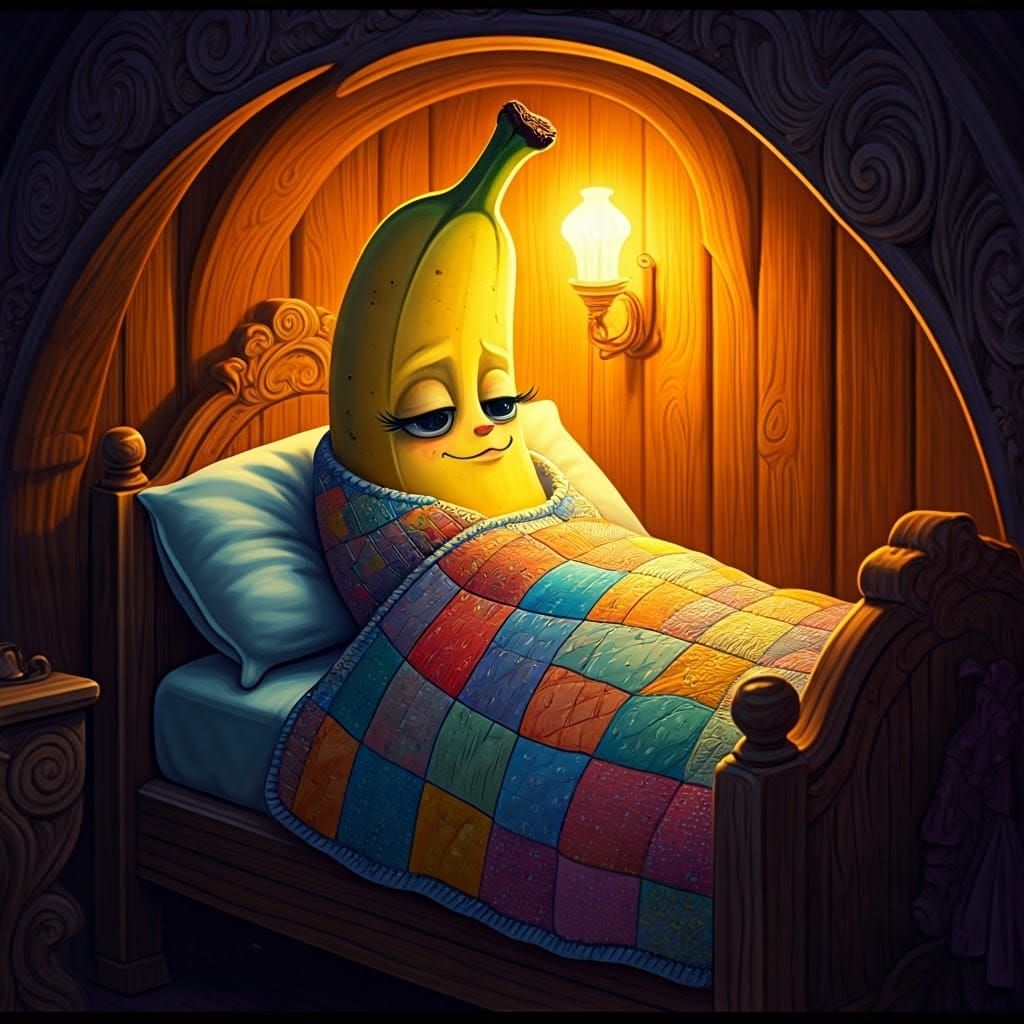 Banana in Bed, Whimsical Lowbrow Art