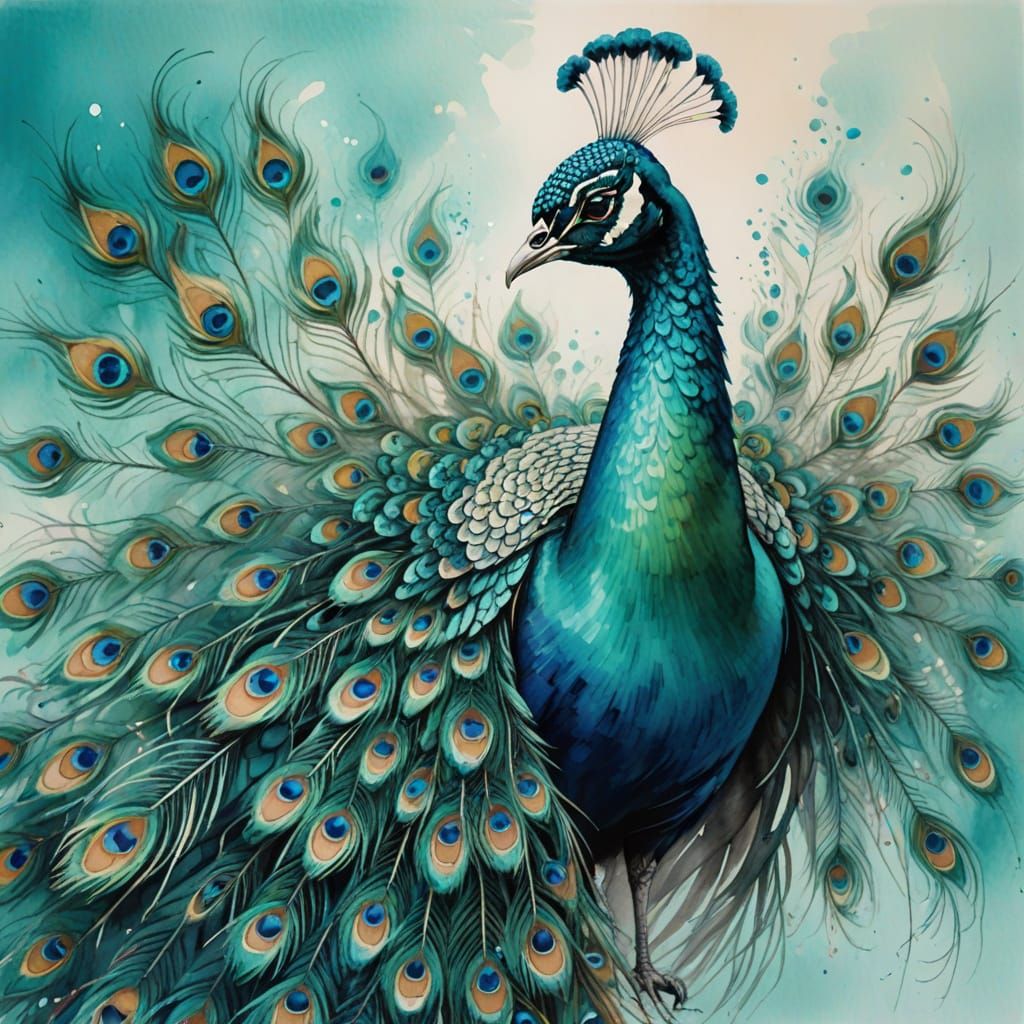 A magnificent peacock standing tall and regal, its feathers ...