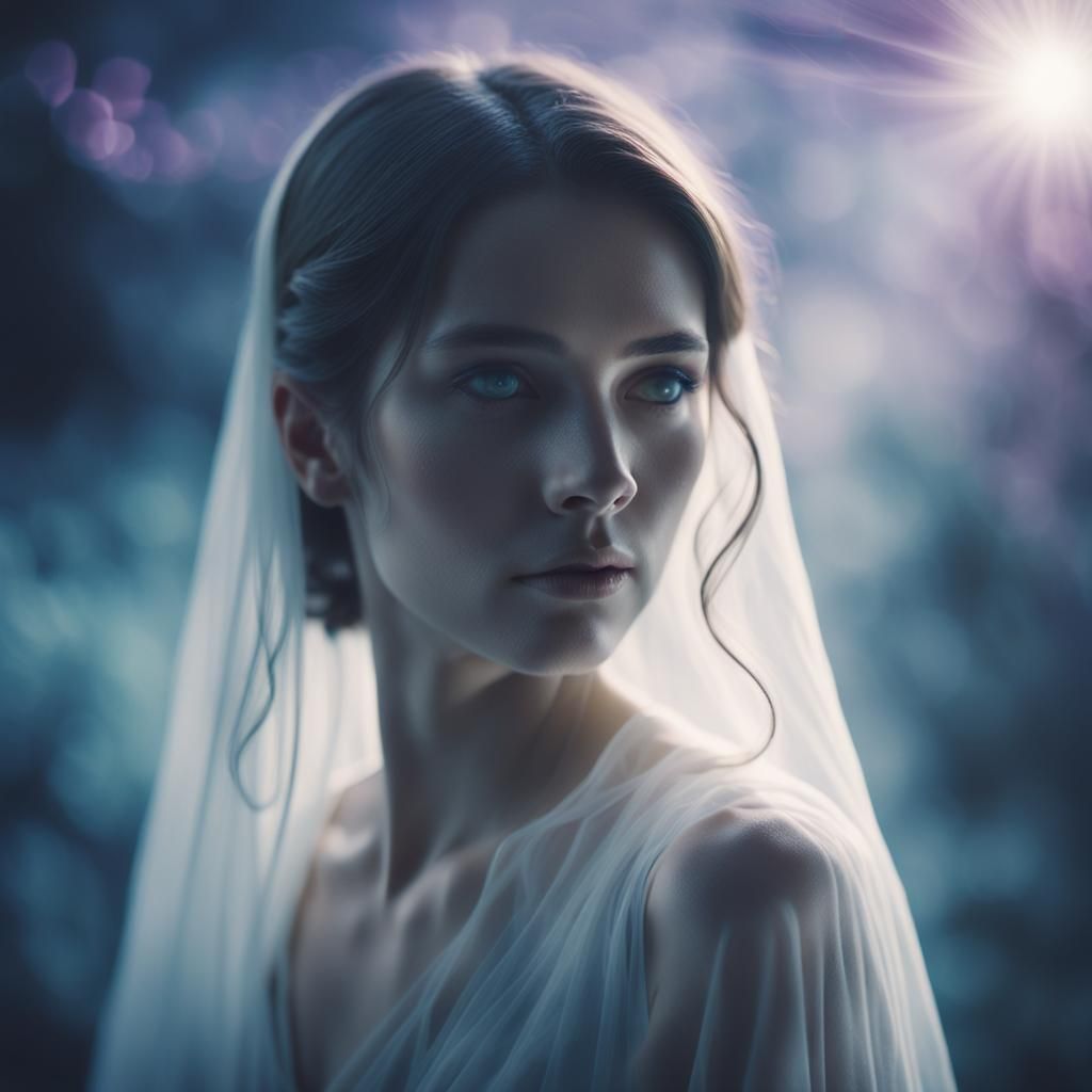 Ethereal Portrait of a Beautiful Ghost in Golden Light