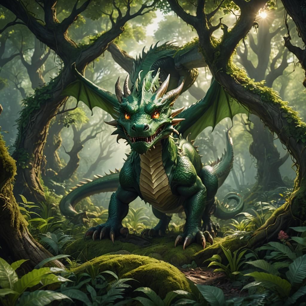Majestic Dragon in Serene Forest Concept Art