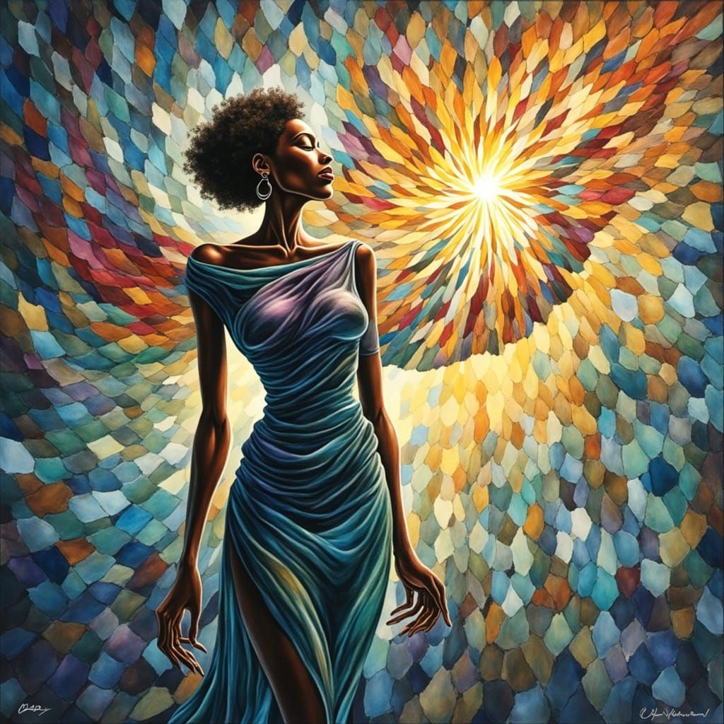 Divine Feminine Portrait in Luminous Light Streams