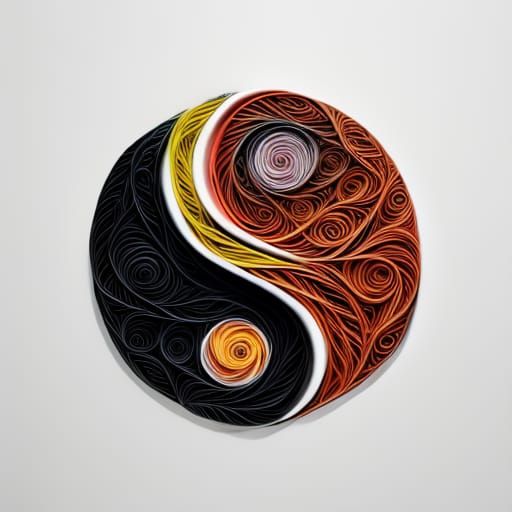 Colorful Quilled Yin Yang in Hyperrealism