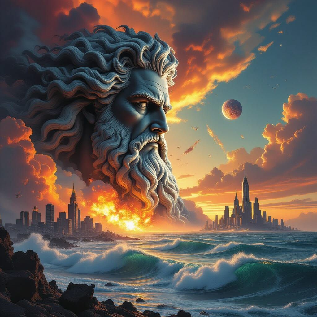 Zeus Overlooks Apocalyptic Atomic Explosion