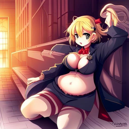 Obese Blonde Detective in Gothic Anime Style