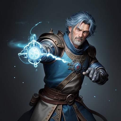 Artificer Casting Spell in Alchemist's Lab, DnD Illustration