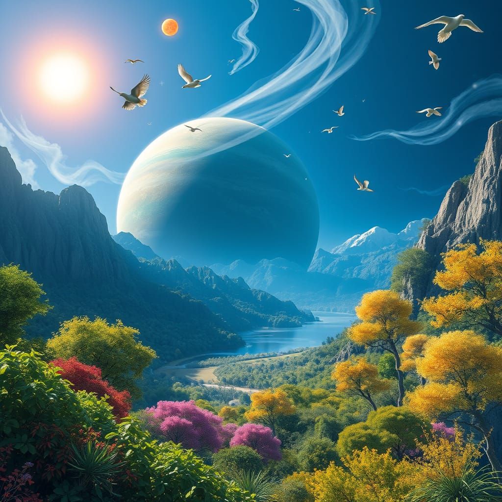 Exotic Distant Planet Landscape with Vibrant Vegetation and ...