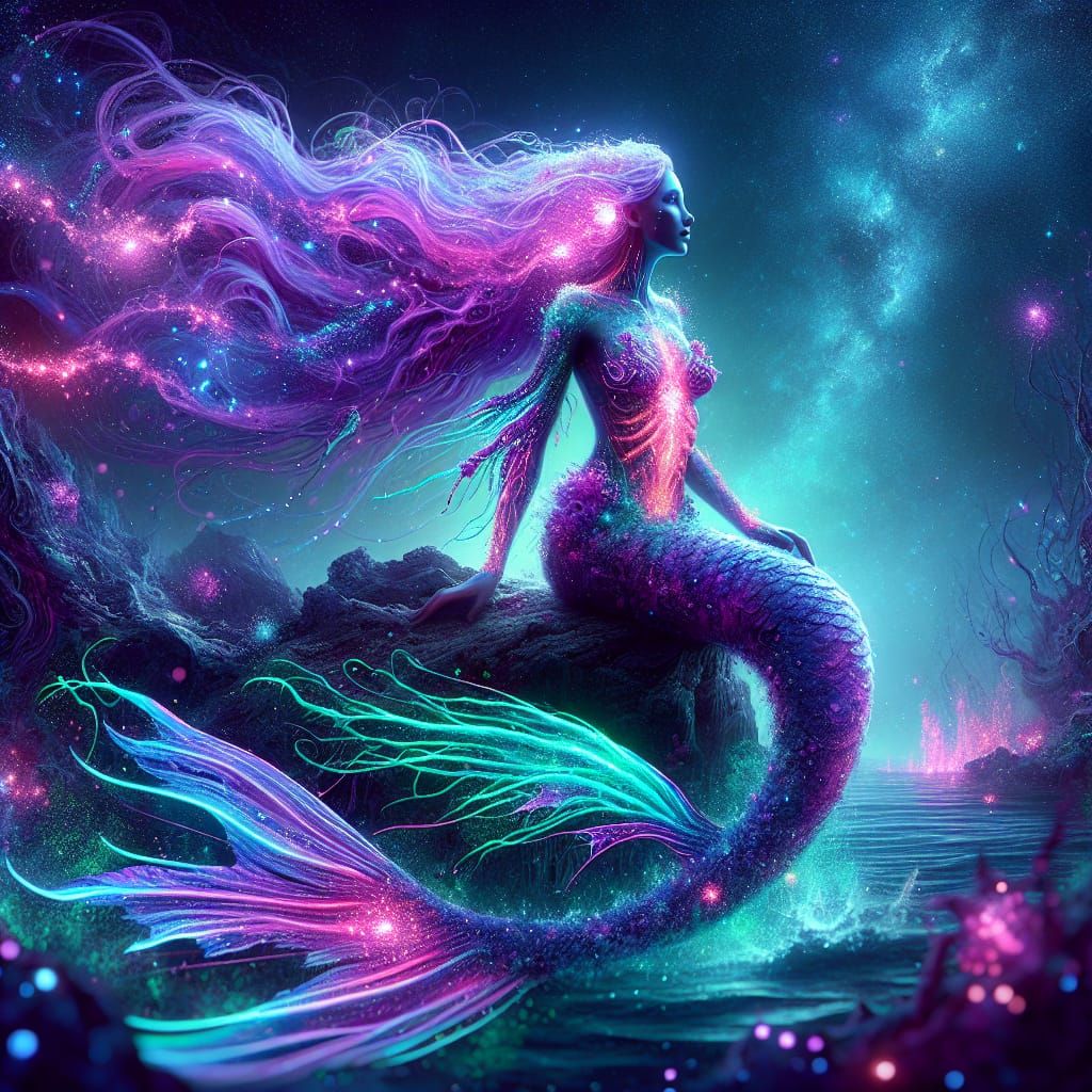 Bioluminescent Mermaid in Underwater Fantasy Scene