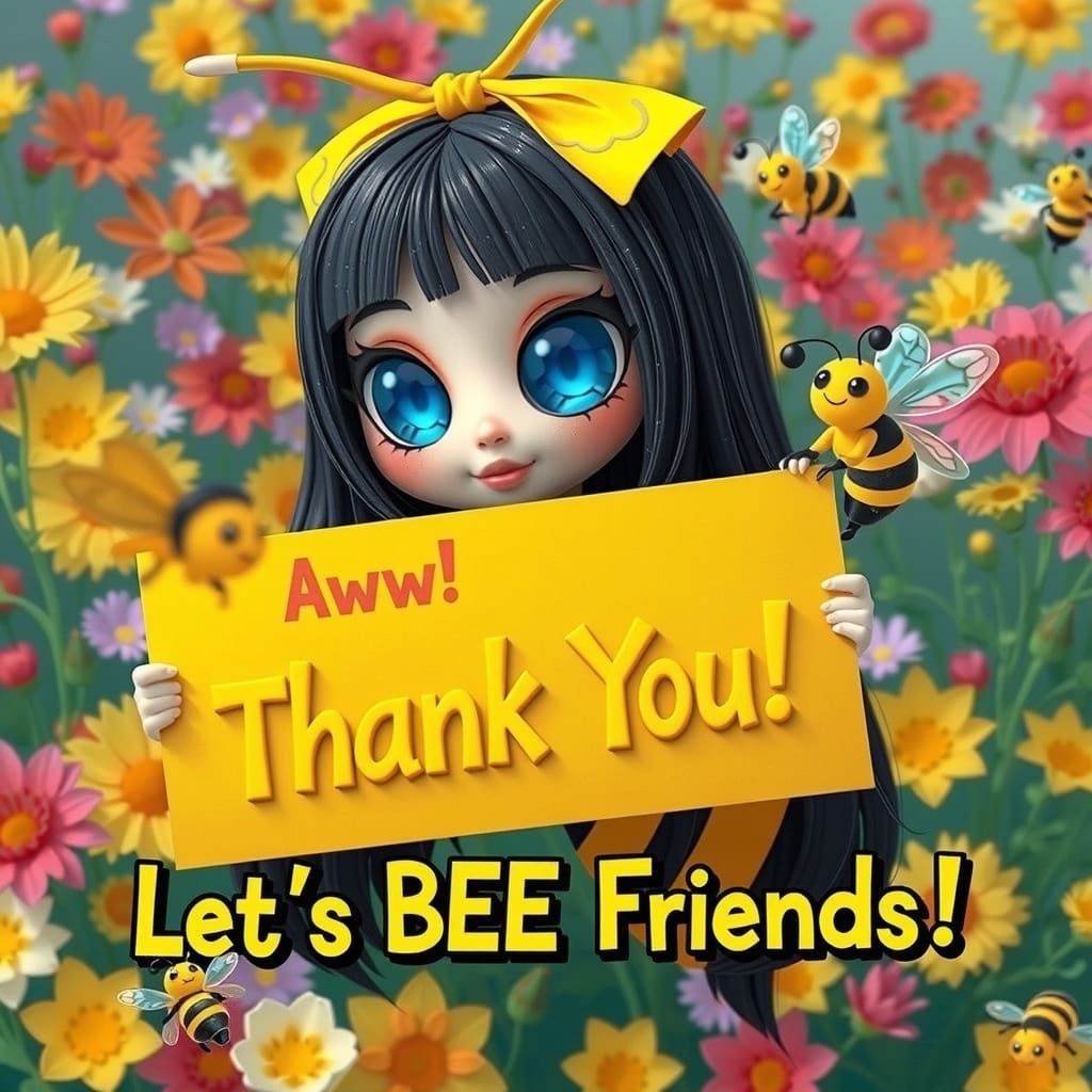 Vibrant Origami-Inspired Bumblebee Girl with Expressive Eyes...