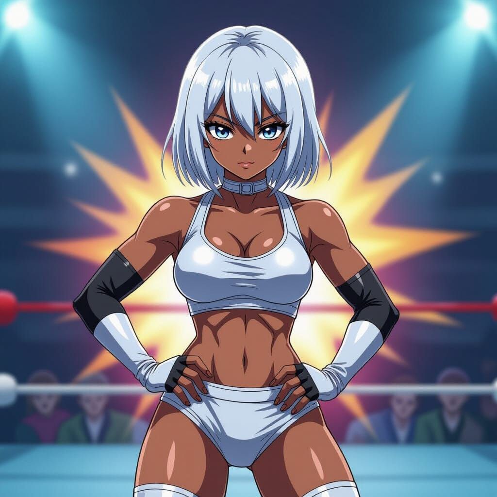 Anime Wrestler in Silver Gear with White Hair