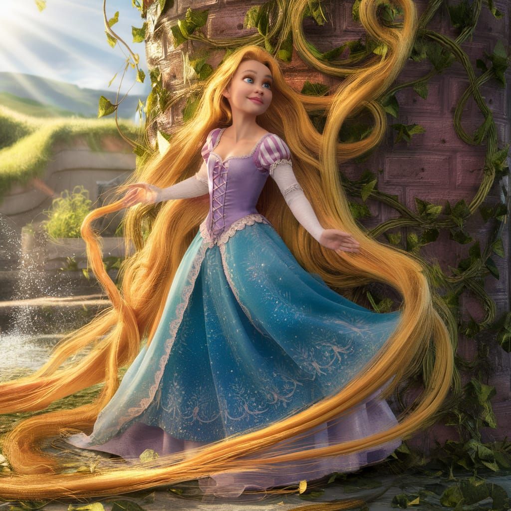 Rapunzel in Tower: Hyperrealistic 8K Resolution IMAX Image