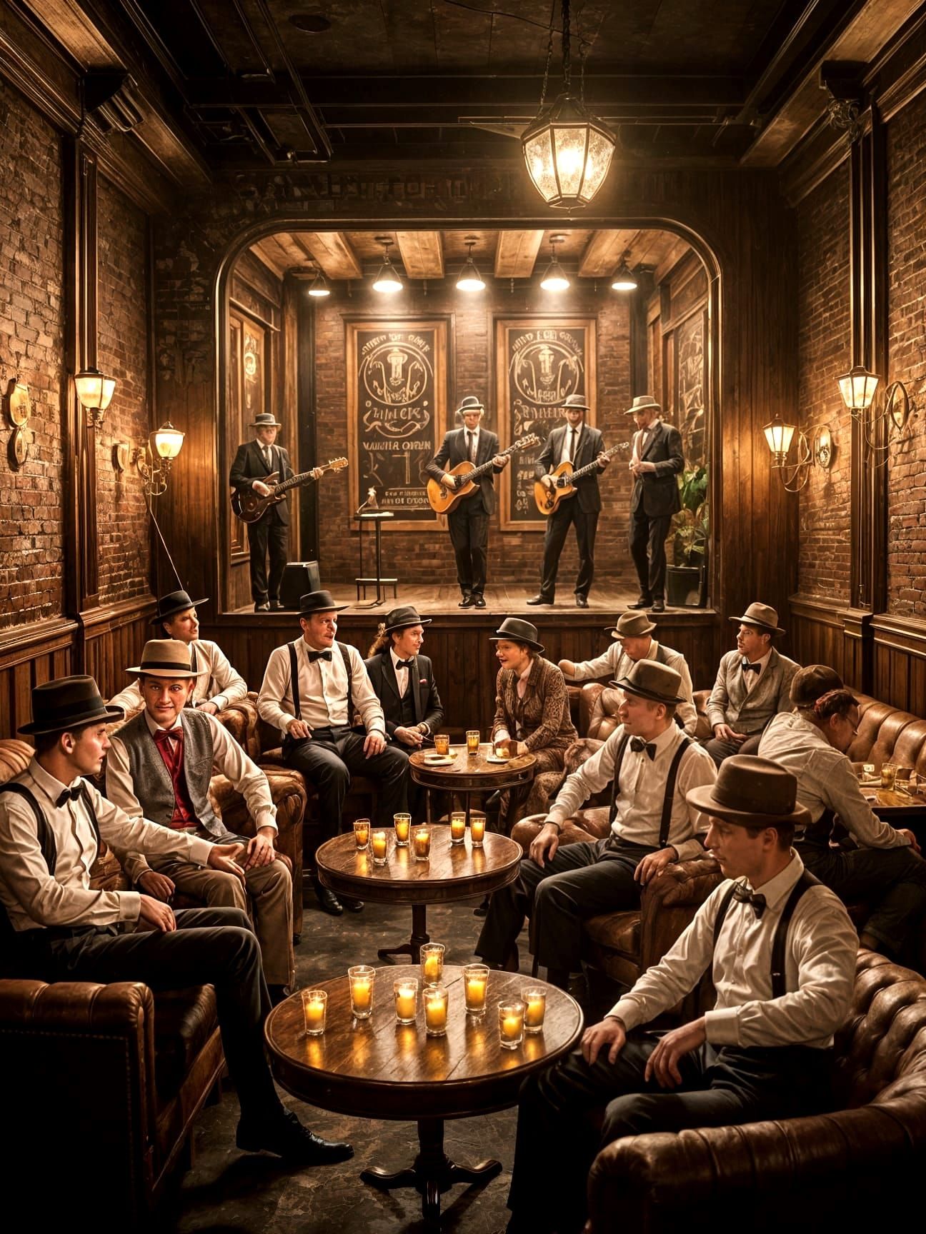 Roaring Twenties Speakeasy Scene in Art Deco Style