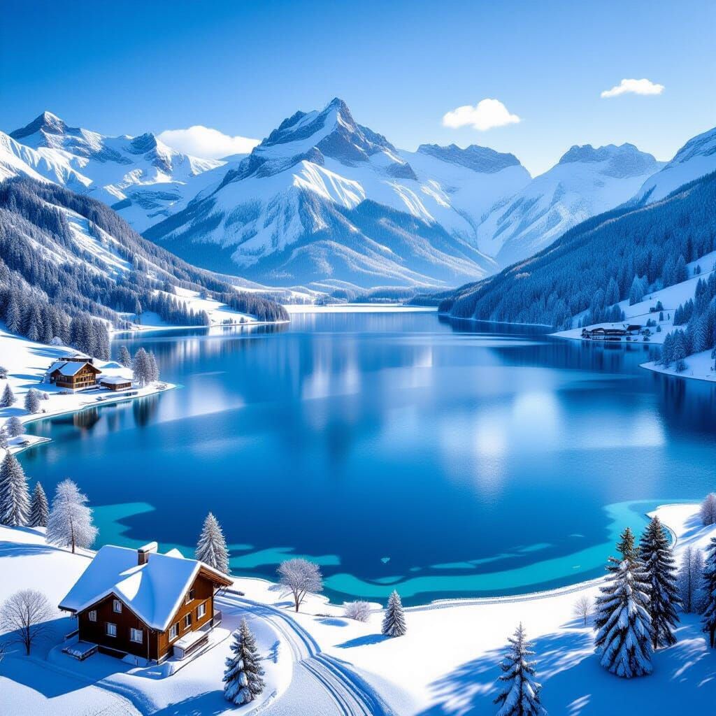 Breathtaking Winter Lake Reflection in Swiss Alps