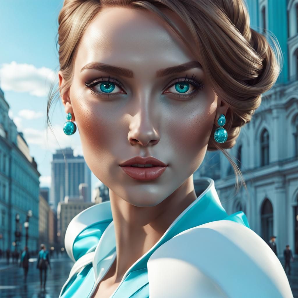 Stunning Russian Girl Portrait in Modern City, Digital Art