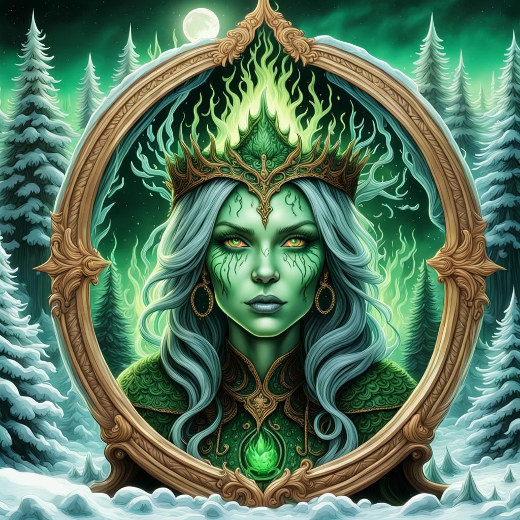Ornate Ice Witch with Cauldron in Airbrush Art
