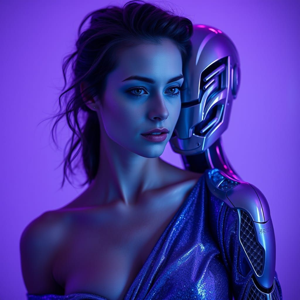 Sapphire Cyborg Gaze: A Voluptuous Woman's Futuristic Encoun...