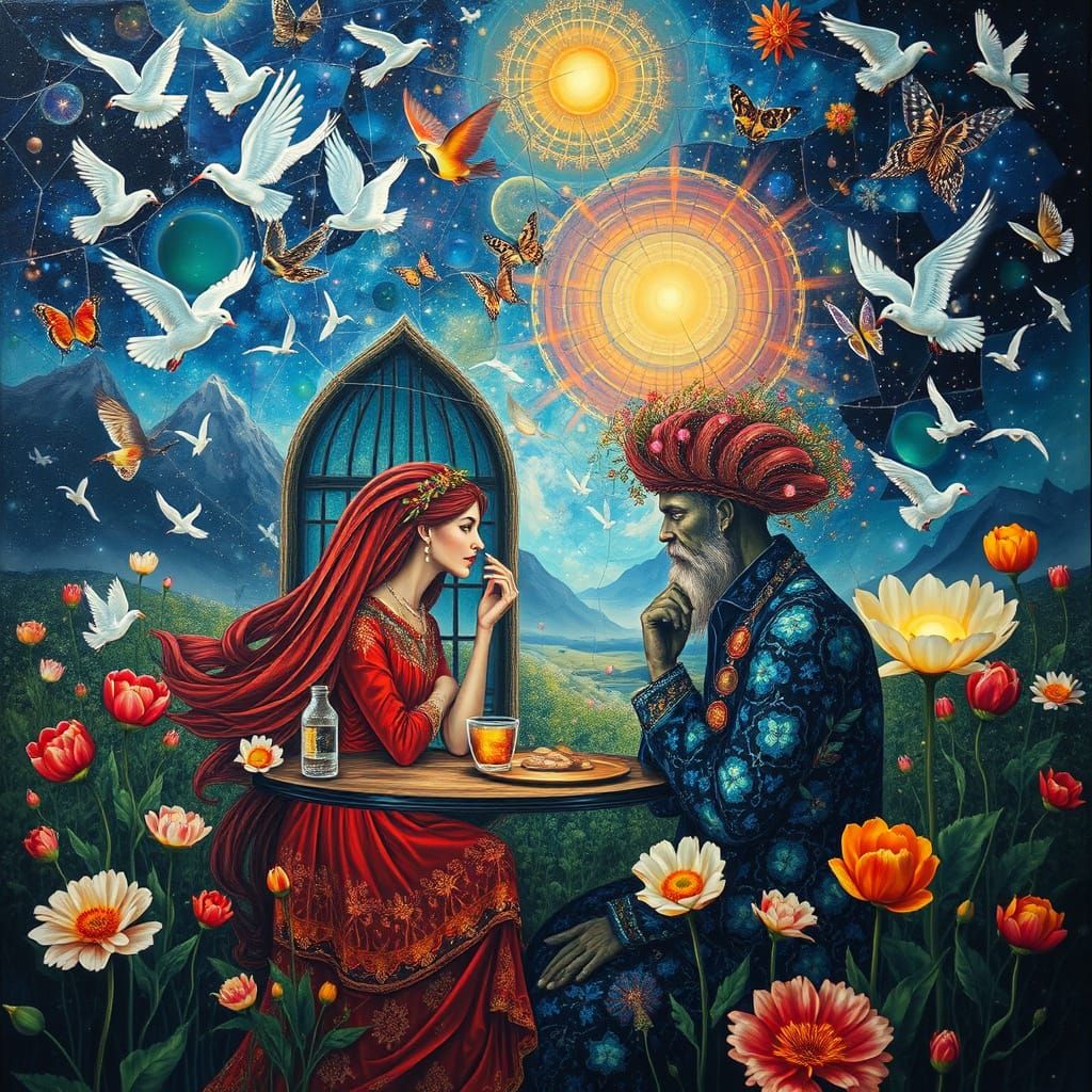 Psychedelic Utopia with Space Creatures, Surrealist Painting