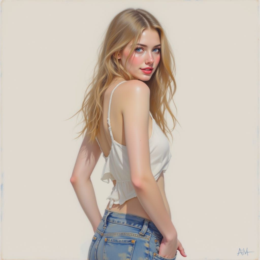 Hyper-Realistic Portrait of a Young Woman in SoftPastel Styl...