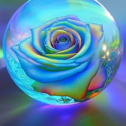 Rainbow Rose in Glass Sphere: Ethereal Fantasy Art
