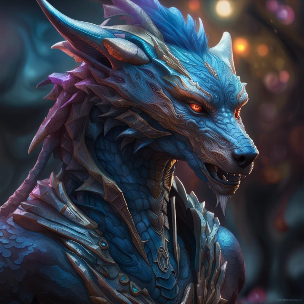 Detailed Alien Dragon Wolf Portrait in Unreal Engine 5