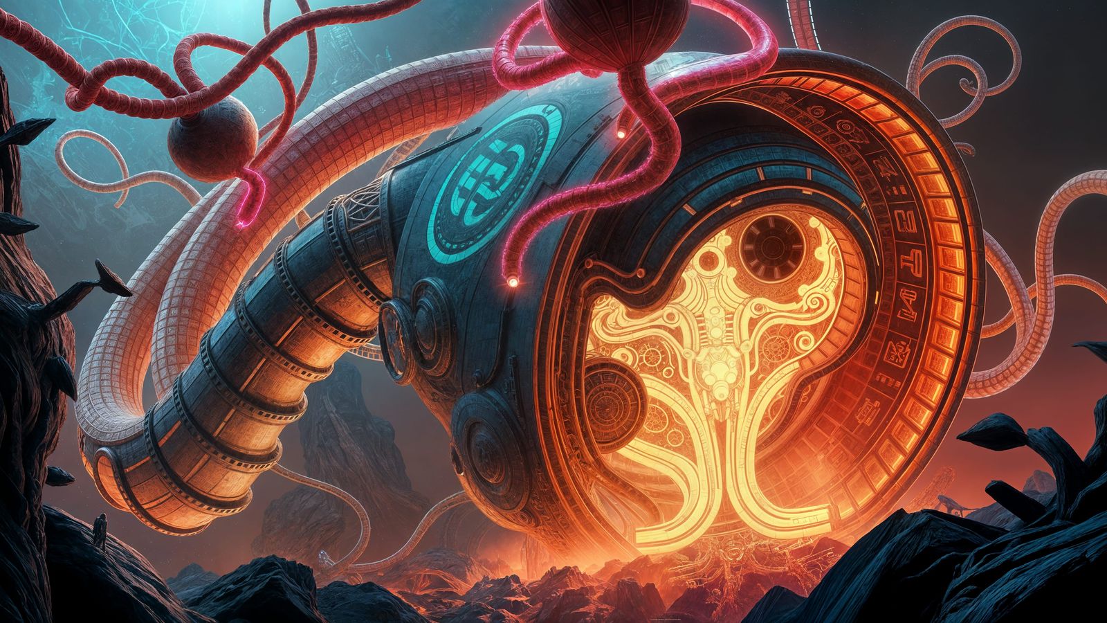 Futuristic Techno-Organic Fusion: Conceptual 3D Art