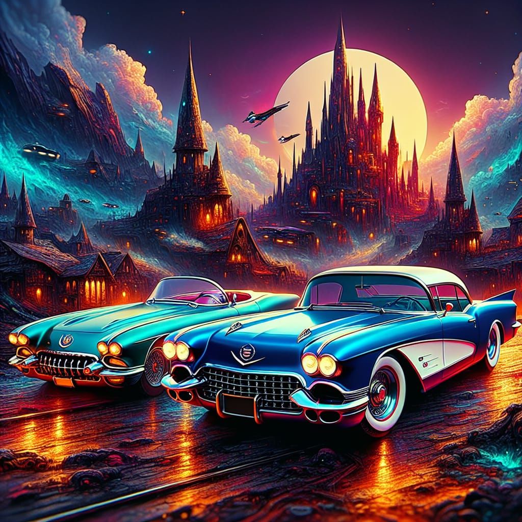 Fantastical Cadillac and Corvette Concept Art