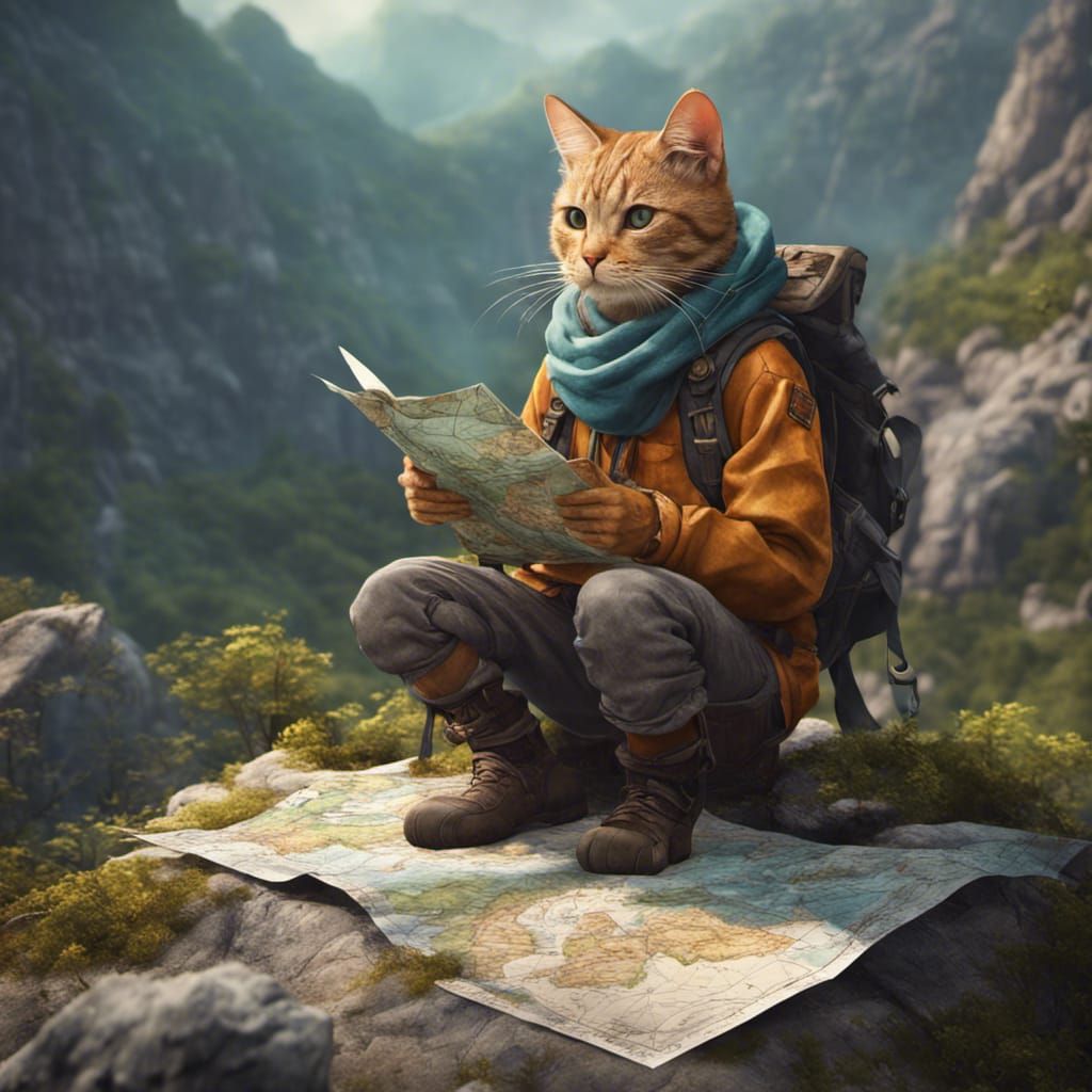 Adventure Cat Navigates Home: A Detailed Matte Painting