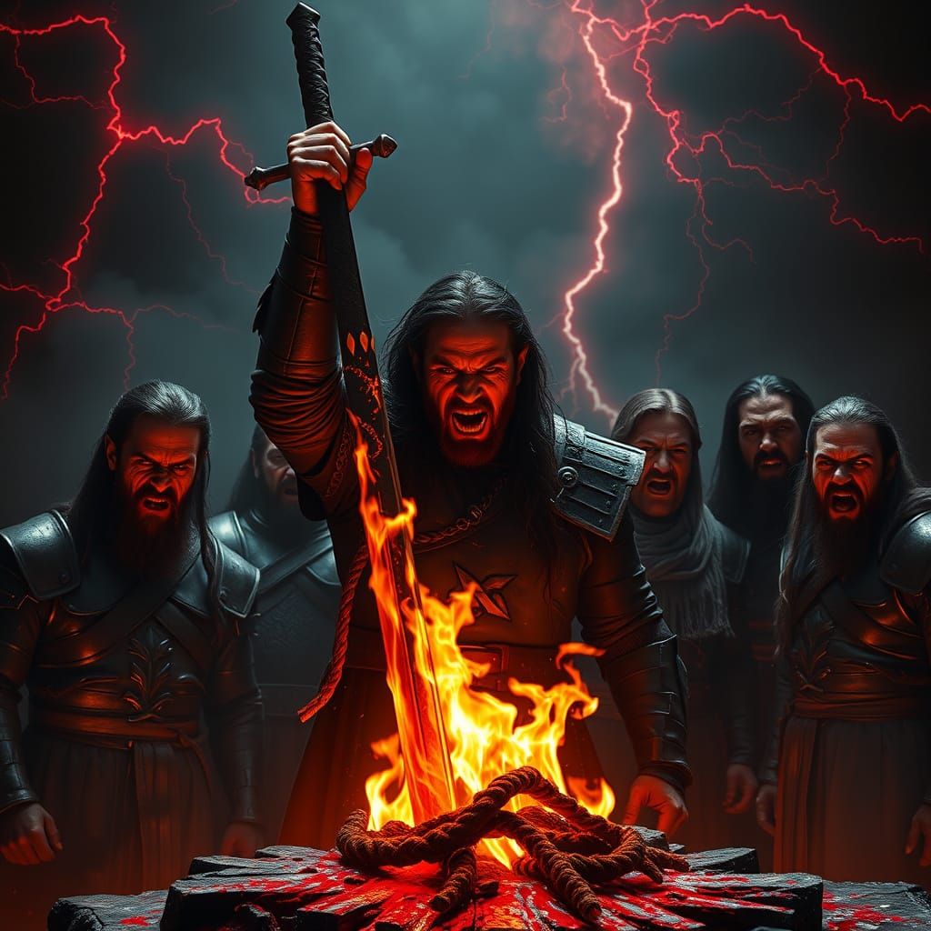Fëanor's Flaming Oath in Dark Fantasy Style