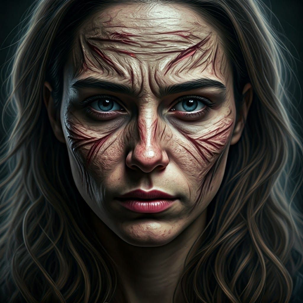 Emotive Portrait of Vulnerable Soul in Dramatic Lighting