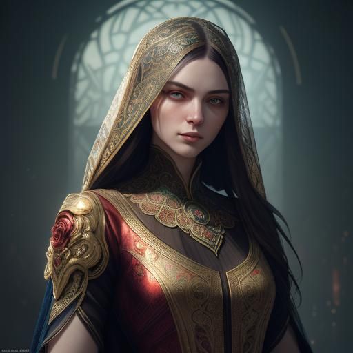 Emerald Eyes: Russian Girl in Art Nouveau Style