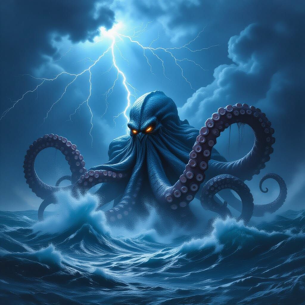 Colossal Kraken Emerges From Stormy Ocean