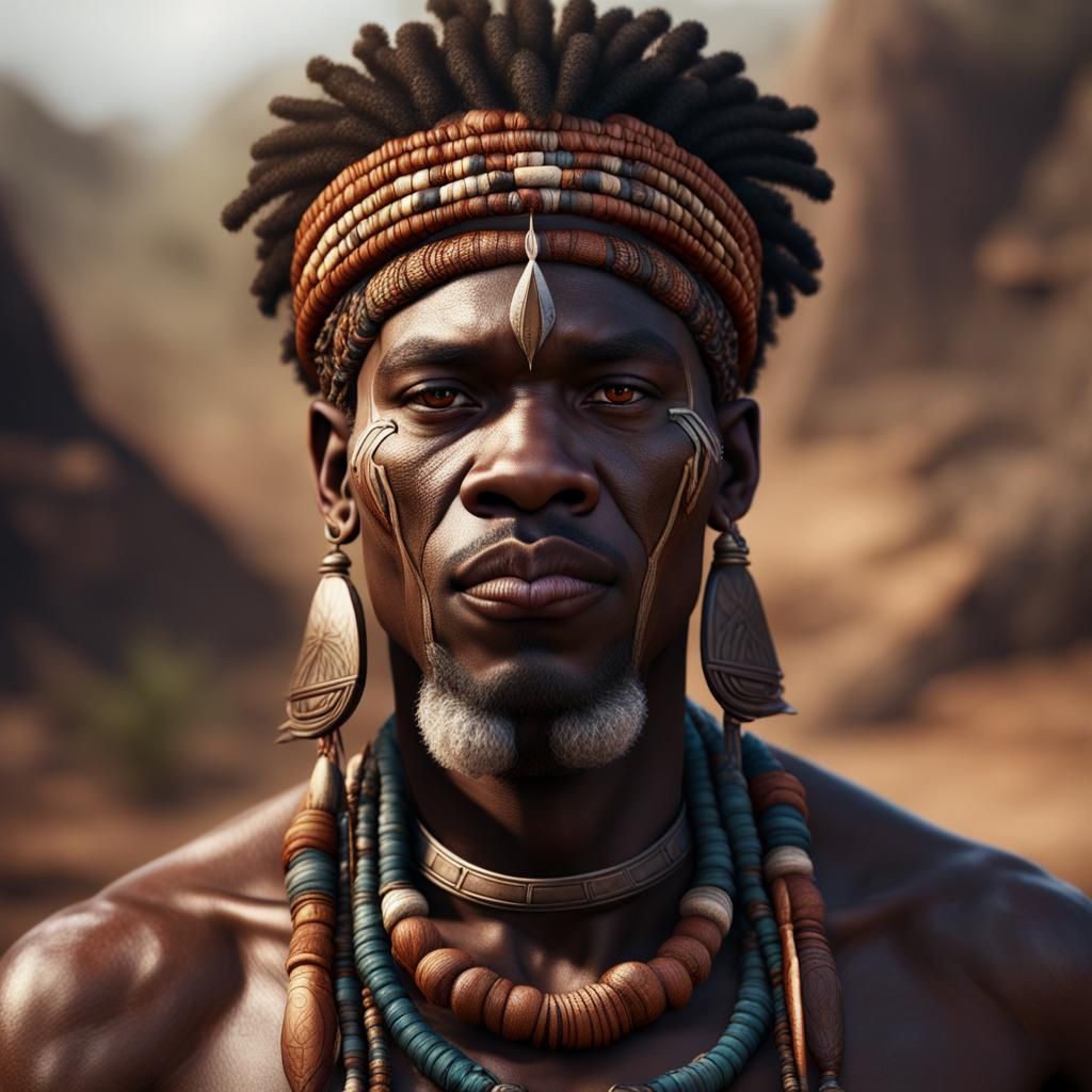 Detailed Portrait of African Tribe Man