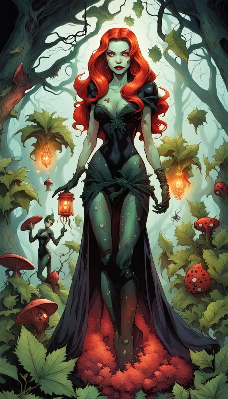 Poison Ivy Character Surrounded by Exotic Plants