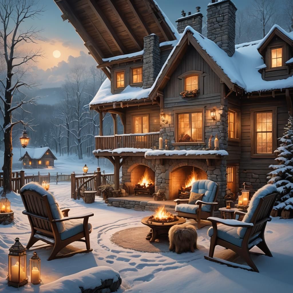 Cozy Winter Porch in Fantasy Matte Painting