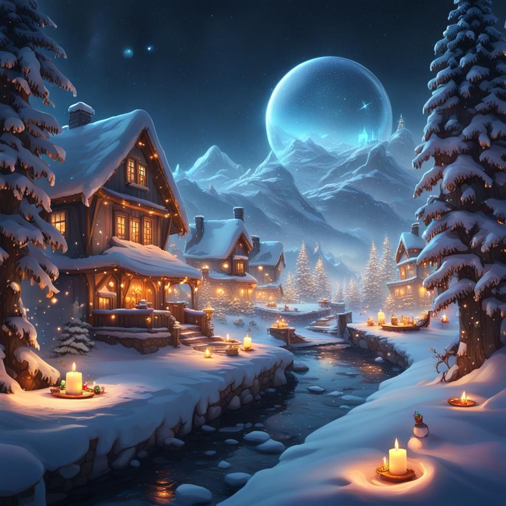 Cozy Winter Dreamscape with Fairy Lights and Snow