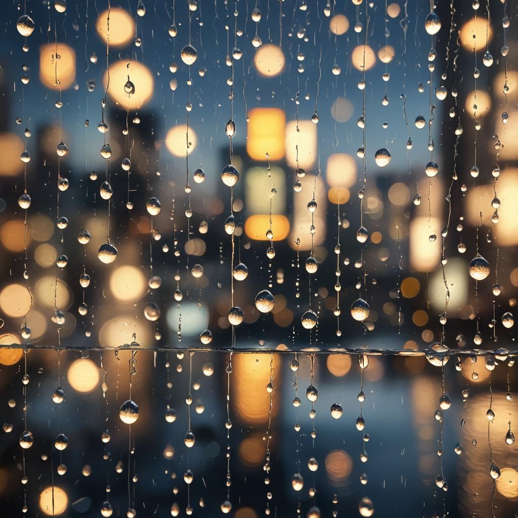 Raindrops Reflect City Lights: Hyper-Realistic Digital Art