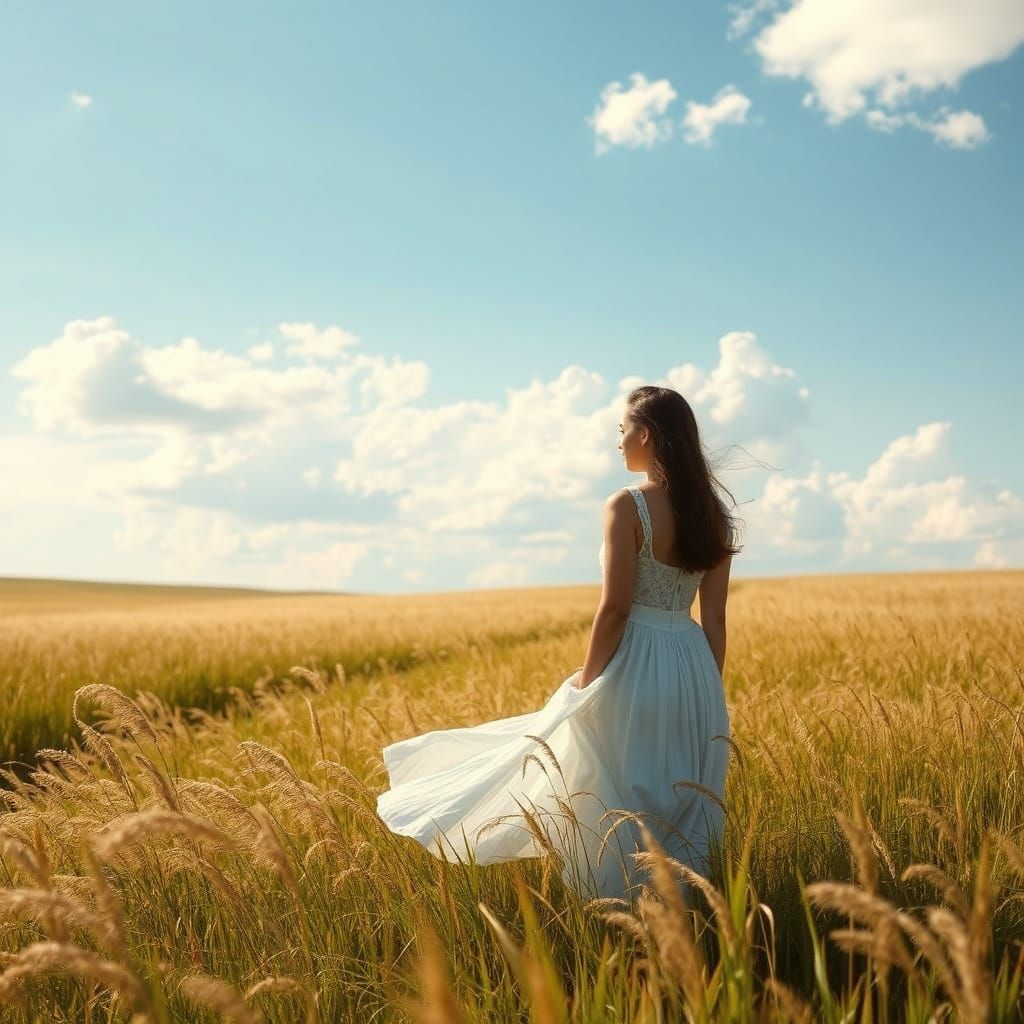 Woman in Field: Impressionist Golden Light