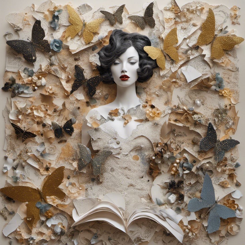 Intricate Mixed Media Collage of a Beautiful Woman