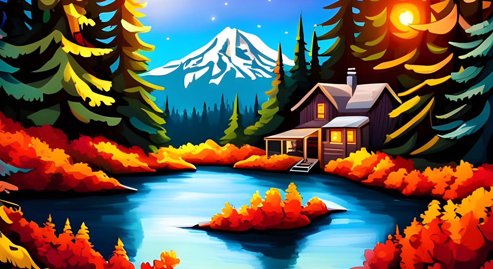 Cozy PNW Cabin at Dusk with Mountain View