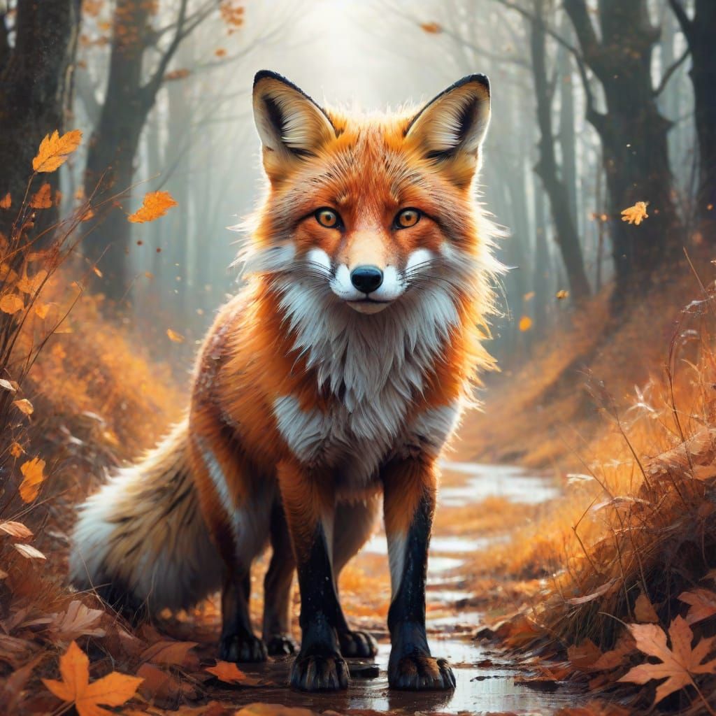 Surreal Autumn Fox Embarks on Mystical Journey