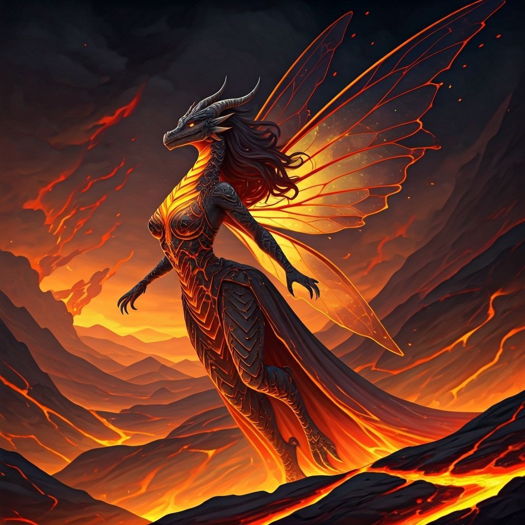 Lava Dragon Soaring Through Dystopian Skies