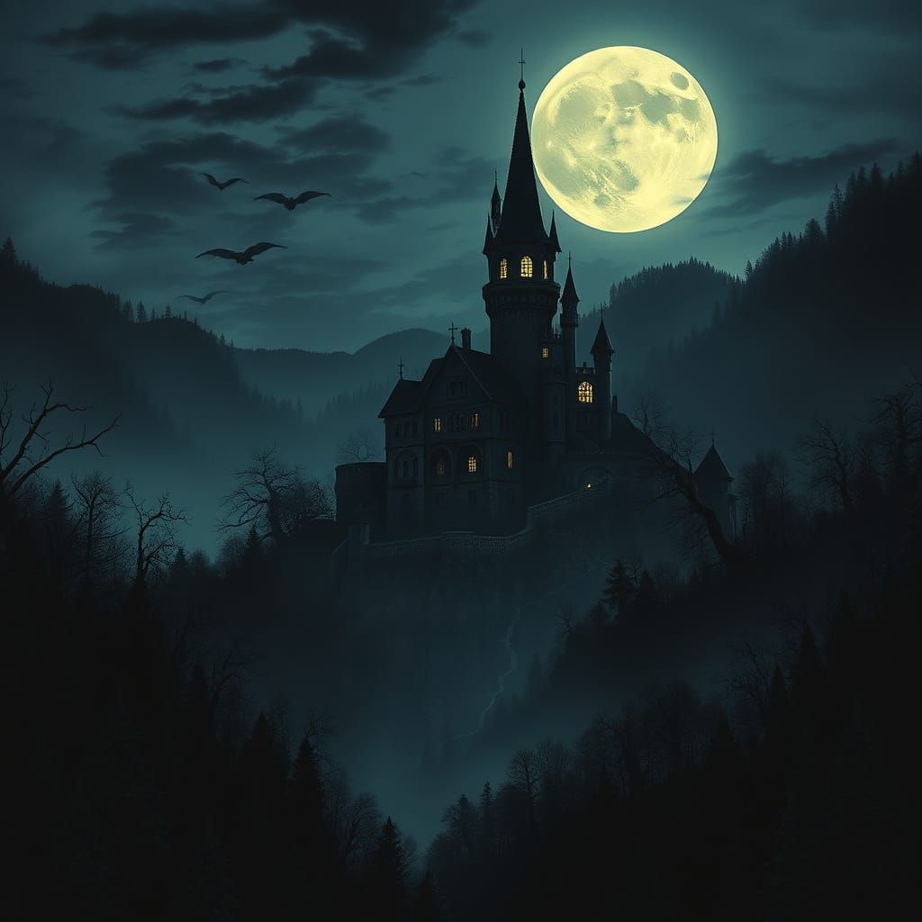 Ethereal Transylvania Nightscape in Dark, Gothic Style