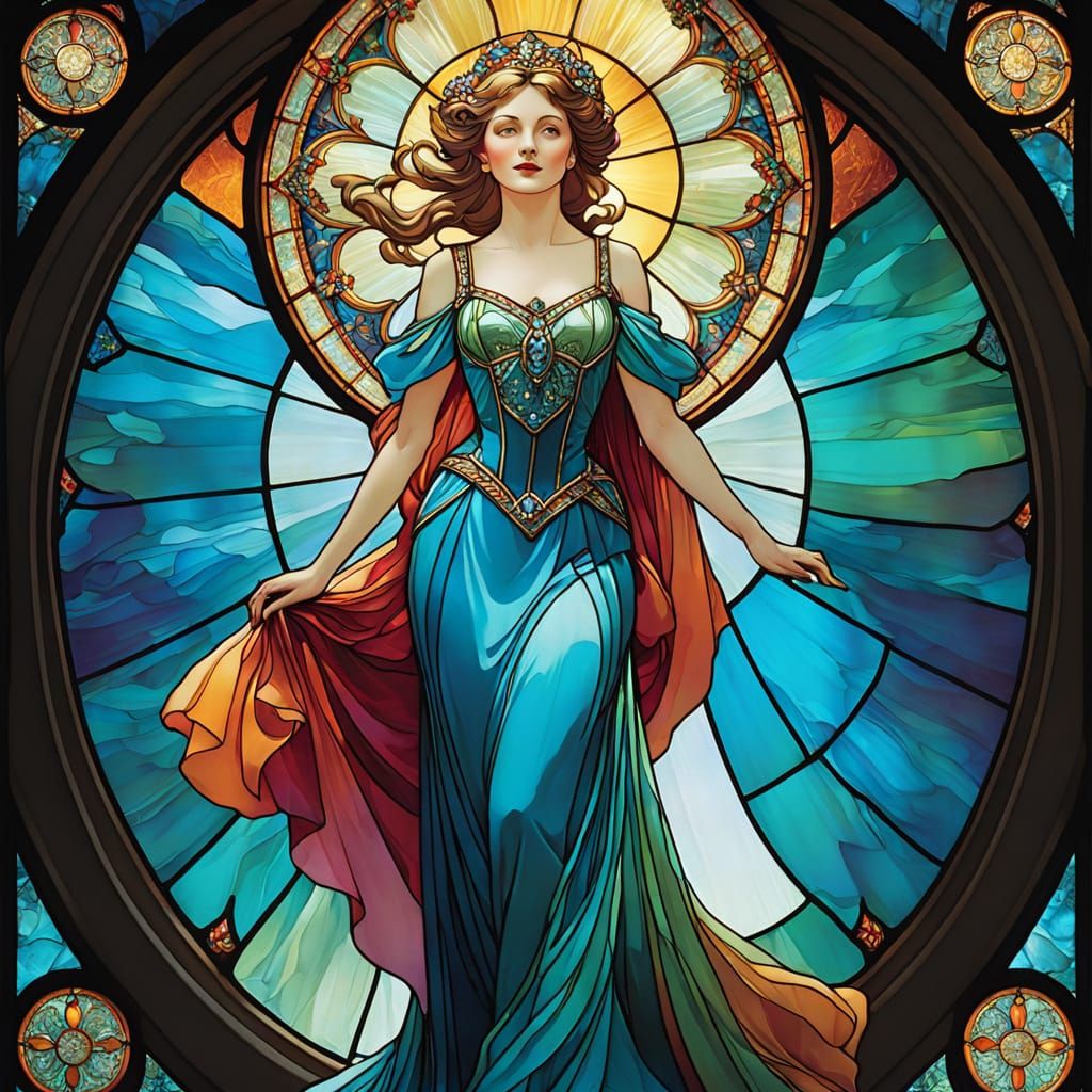 Stained Glass Woman in Ball Gown