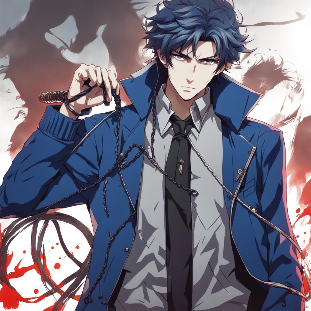 Anime Style Man with Whip and Fang Earring