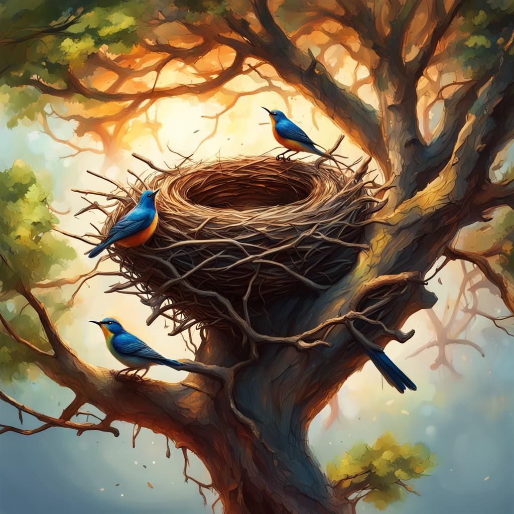 Hyperrealistic Birds' Nest Splash Art