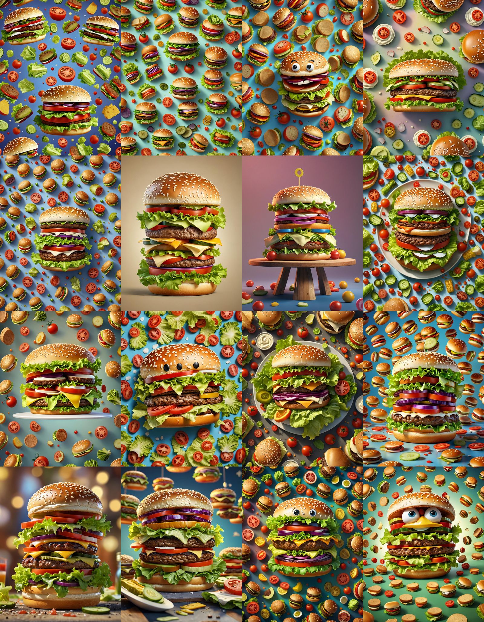 Smiling Hamburger Emoji: 3D Digital Food Art