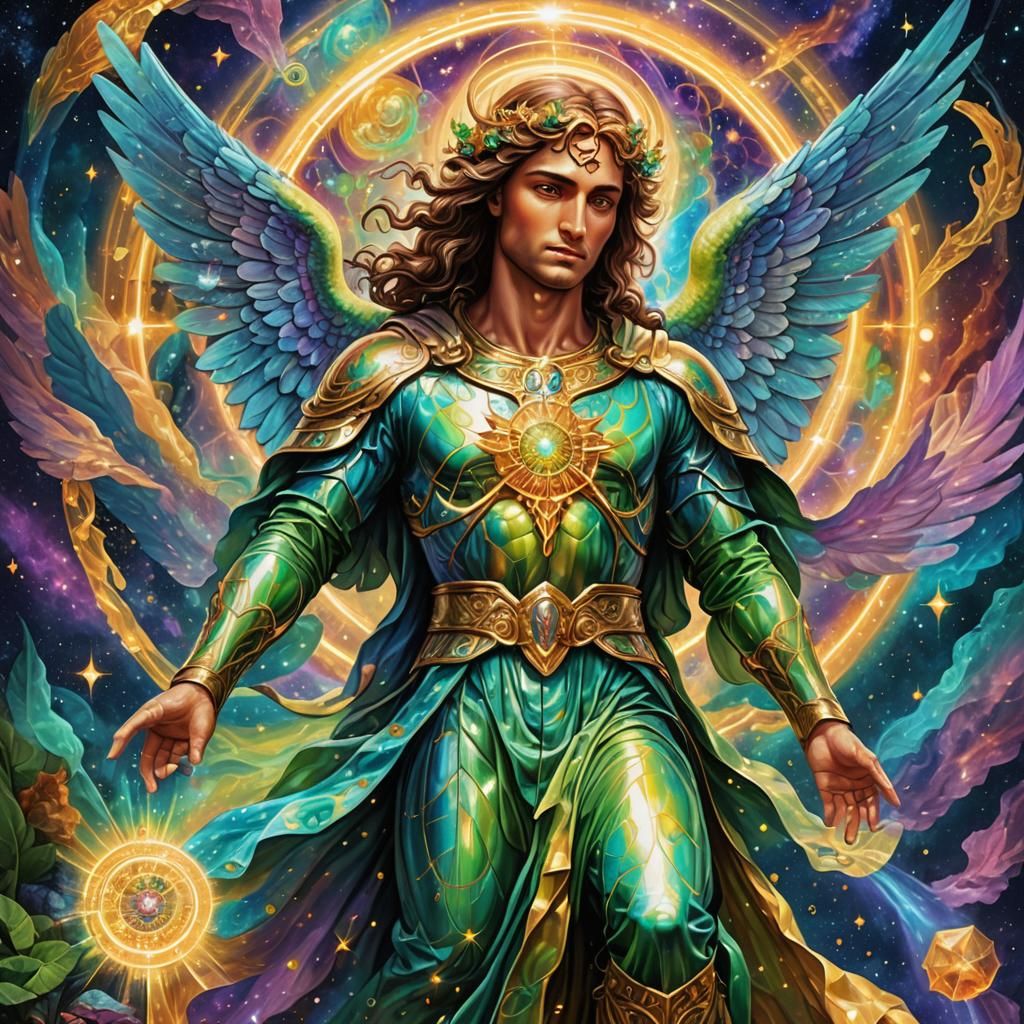Archangel Raphael: Healing Energy in Cosmic Illustration
