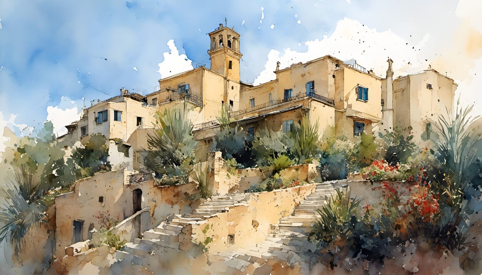 Watercolor : The Villa del Priorto di Malta in Rome was originally the site of a Templar monastery in the 10th century.