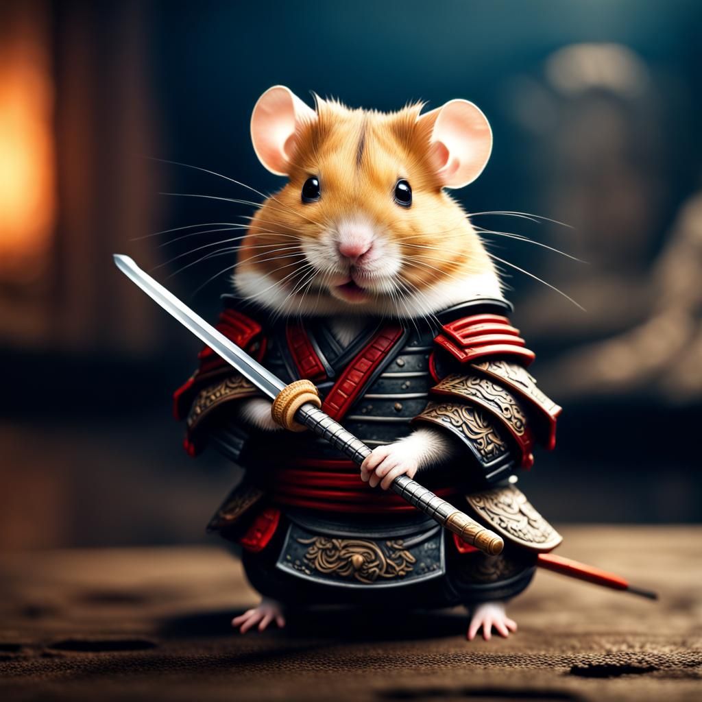 Hyperrealistic Hamster Samurai in Cinematic HDR
