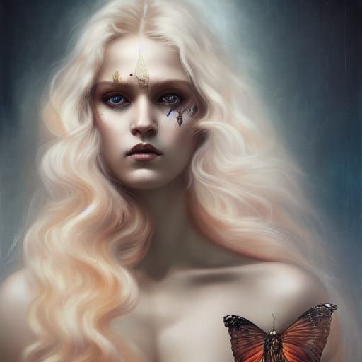 Nordic Goddess in White Dress, Photorealistic Art