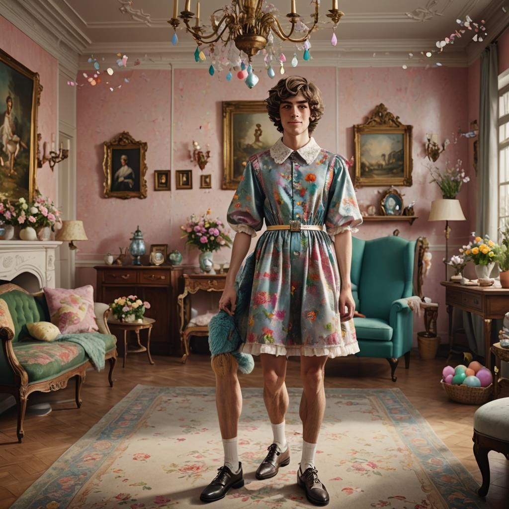 Boy in Easter Dress: Detailed Matte Painting